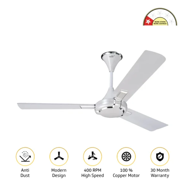 1200MM CEILING FAN GLADO PRIME VX PEARL WHITE SILVER V-GUARD