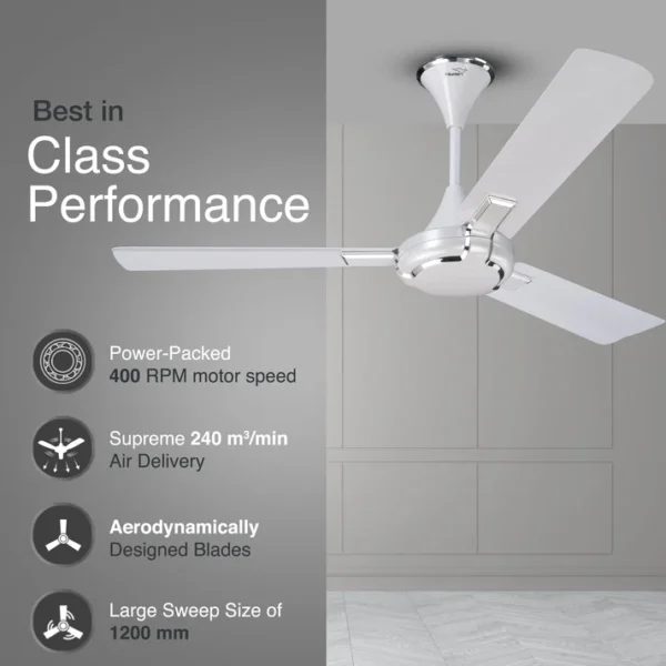 1200MM CEILING FAN GLADO PRIME VX PEARL WHITE SILVER V-GUARD - Image 6