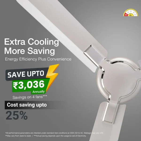 1200MM CEILING FAN GLADO PRIME VX PEARL WHITE SILVER V-GUARD - Image 5