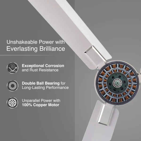 1200MM CEILING FAN GLADO PRIME VX PEARL WHITE SILVER V-GUARD - Image 3