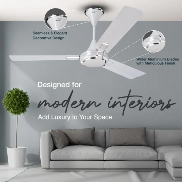 1200MM CEILING FAN GLADO PRIME VX PEARL WHITE SILVER V-GUARD - Image 2