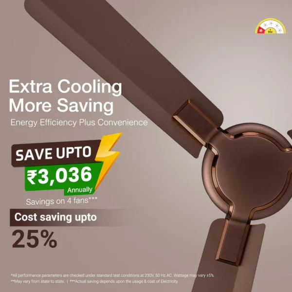 1200MM CEILING FAN GLADO PRIME VX ELEGANCE BROWN MATTE V-GUARD - Image 3
