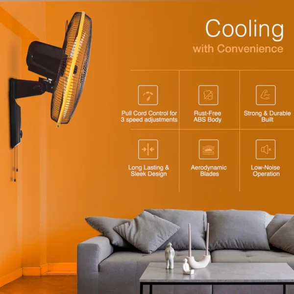 400MM WALL FAN GLADO STD ORANGE-BLACK V-GUARD - Image 7