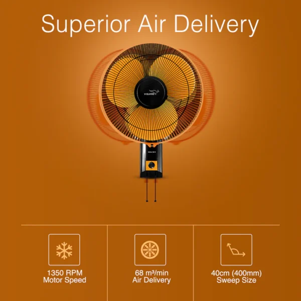 400MM WALL FAN GLADO STD ORANGE-BLACK V-GUARD - Image 9