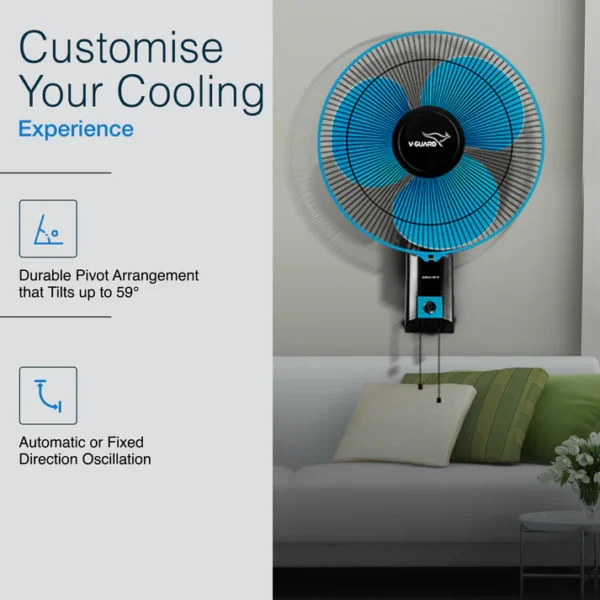 400MM WALL FAN GLADO STD BLUE-BLACK V-GUARD - Image 4