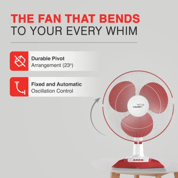 400MM TABLE FAN WILO RED-WHITE V-GUARD - Image 4